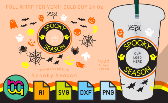 24oz Cold Cup Full Wrap Spooky Season: Graphics and Print Templates