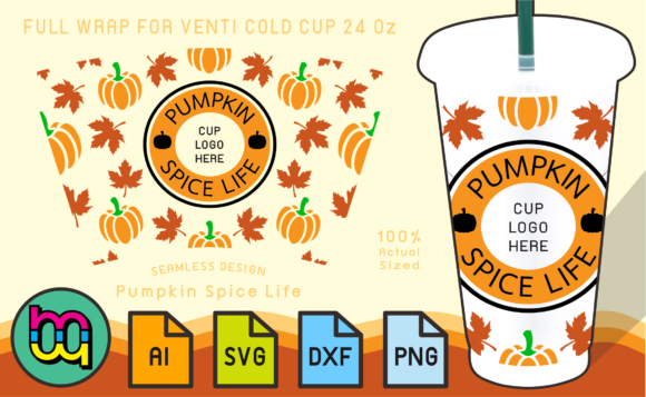 24oz Cold Cup Wrap Pumpkin Spice Life Graphics