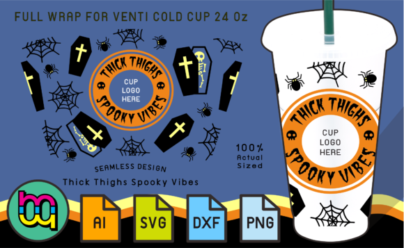 24oz Cold Cup Wrap Thick Thighs Spooky Graphics
