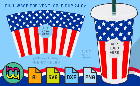 24oz Venti Cold Cup Fullwrap America Graphics