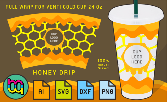 24oz Venti Cold Cup Fullwrap Honey Drip