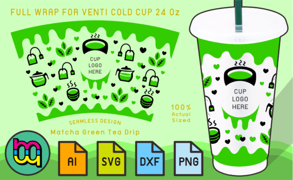 24oz Venti Cold Cup Fullwrap Matcha Tea: Graphics and Print Templates