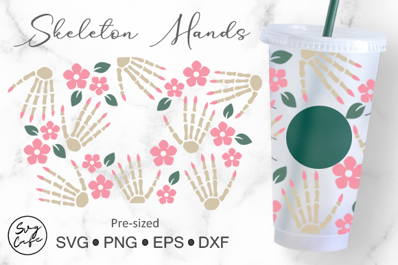 24oz Venti Cold Cup Skeleton Hands Graphics
