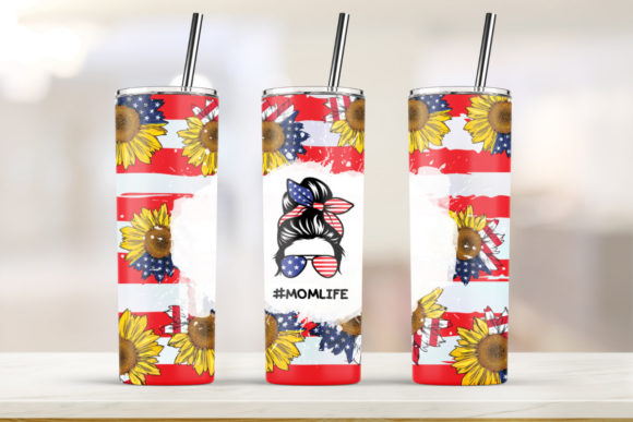 American Sunflower Mom Life Tumbler Graphics