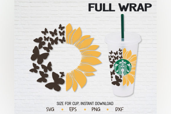 Butterfly Sunflower Ring, Venti Cold Cup Graphics