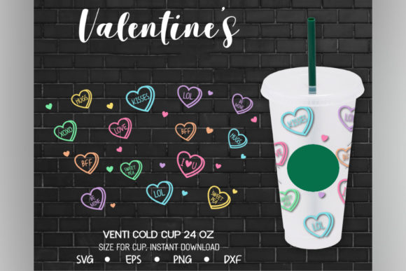 Candy Heart, Venti Cold Cup 24 Oz Graphics