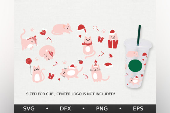 Christmas Cat, Venti Cold Cup 24 Oz Graphics