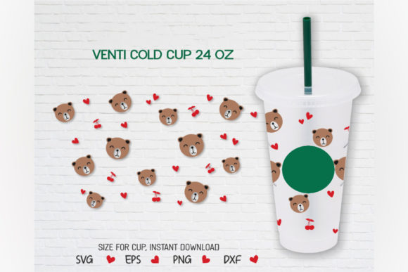 Cute Bear Love, Venti Cold Cup 24 Oz