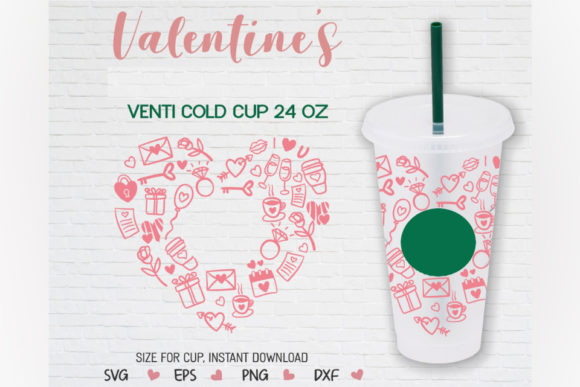 Heart Valentine Element, Cold Cup 24 Oz Graphics