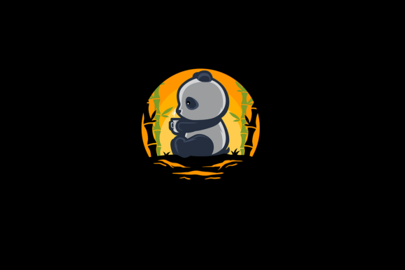 Panda Holding Coffee Cup in Bamboo Fores