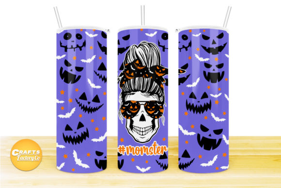 Skinny Tumbler Halloween Momster Skull Graphics