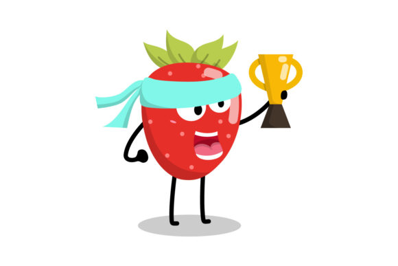 Strawberry Character Holding Cup Graphics
